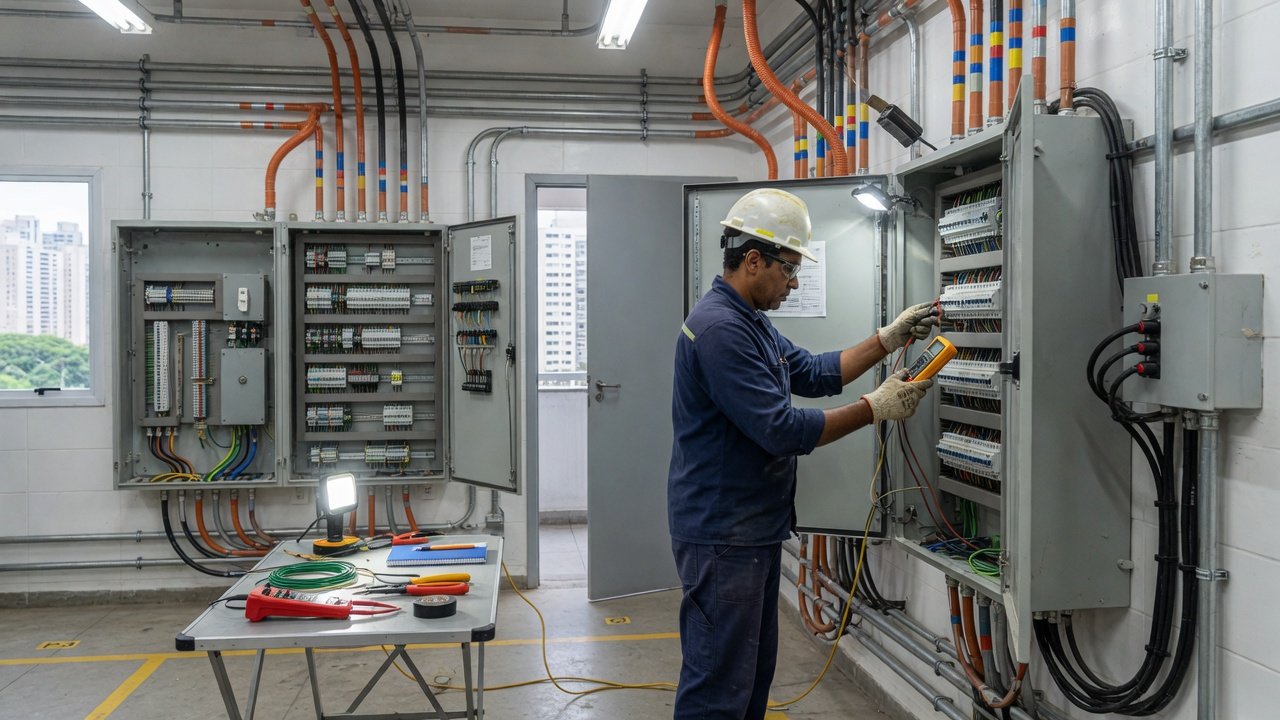 Instalação e manutenção elétrica em quadro de distribuição
